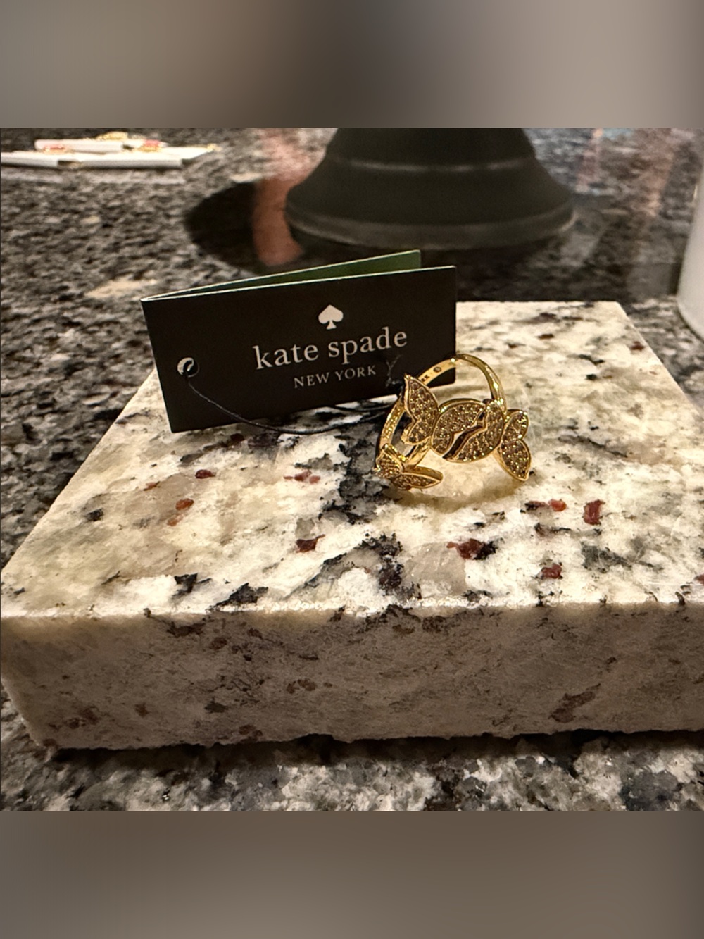 kate spade gold butterfly pavé ring